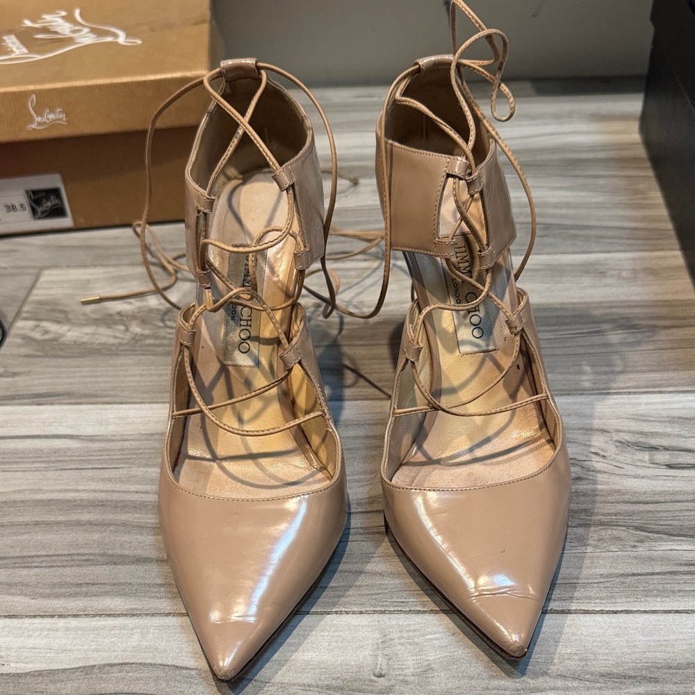 Jimmy Choo Beige Lace-Up Heels